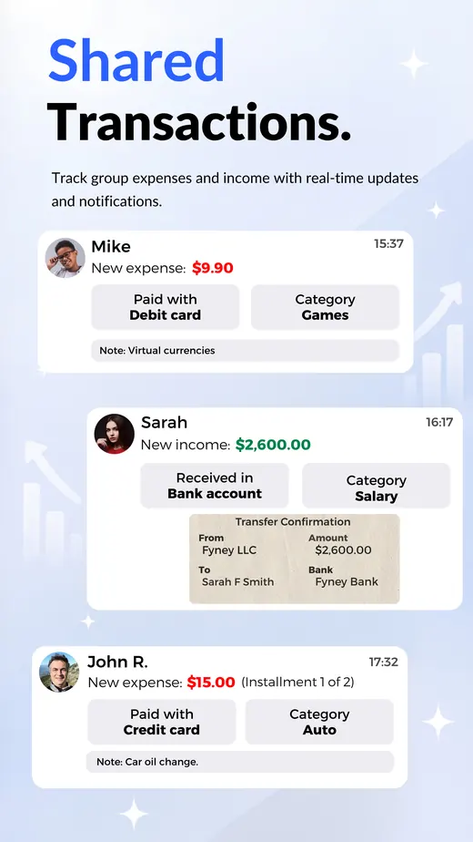 Shared transactions screen in Fyney